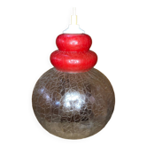 Ancienne suspension verre craquelé transparent & rouge années 70 vintage #a548