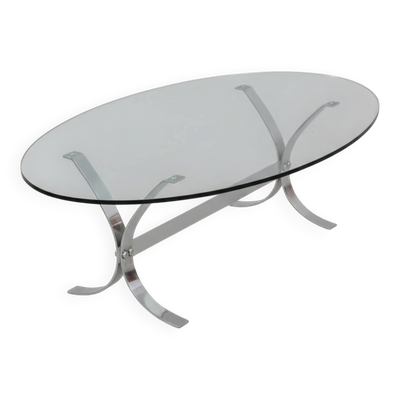 Table basse en verre et acier – Design moderniste des années 1970