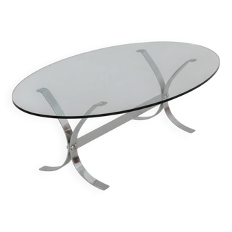 Glass and steel coffee table – 1970s modernist design