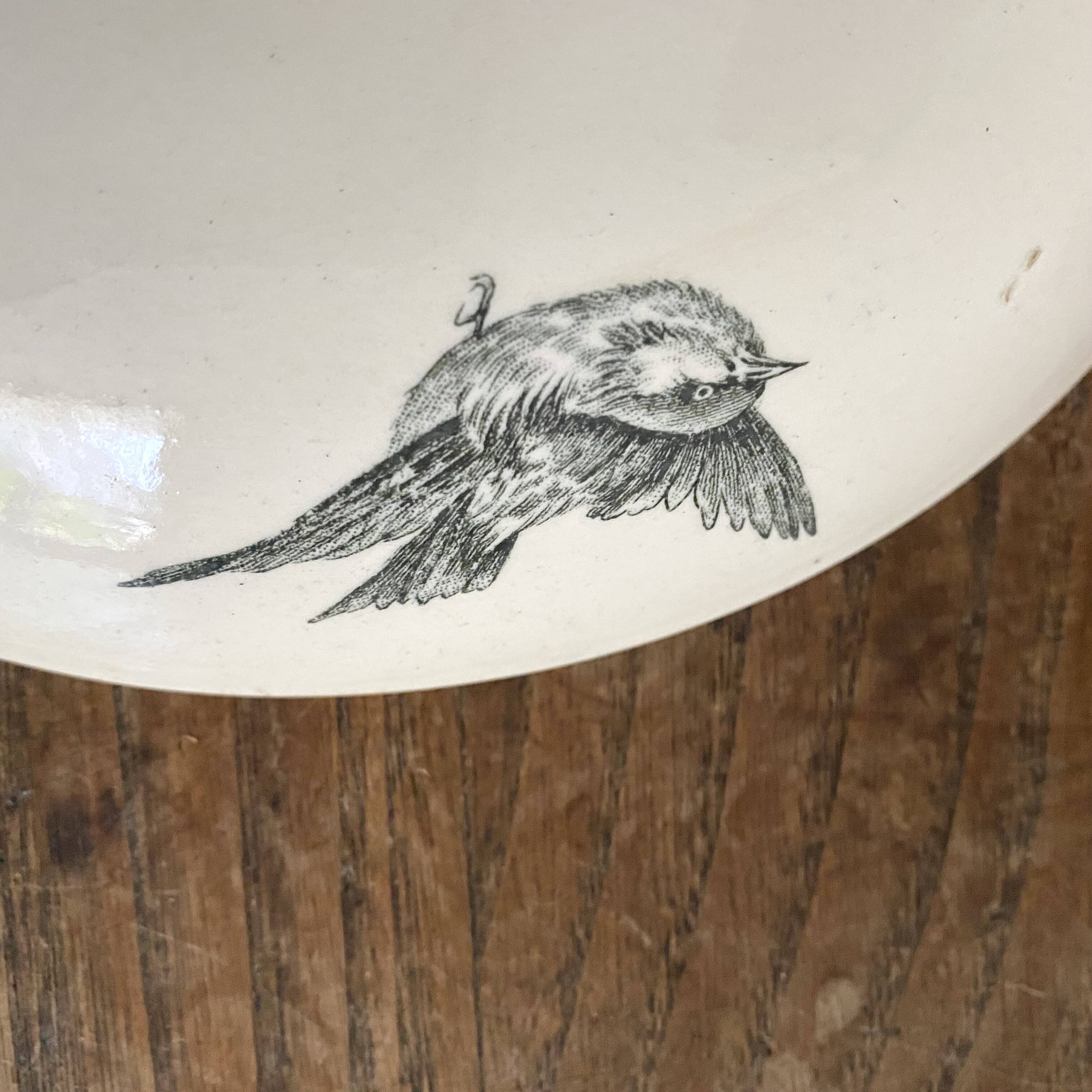 HB&Cie ironstone fruit bowl decorated with flowers, birds and butterflies