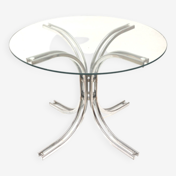 Round glass vintage Italian design dining table from the 1970s