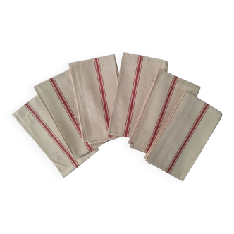 Old vintage red striped cotton canvas tea towels