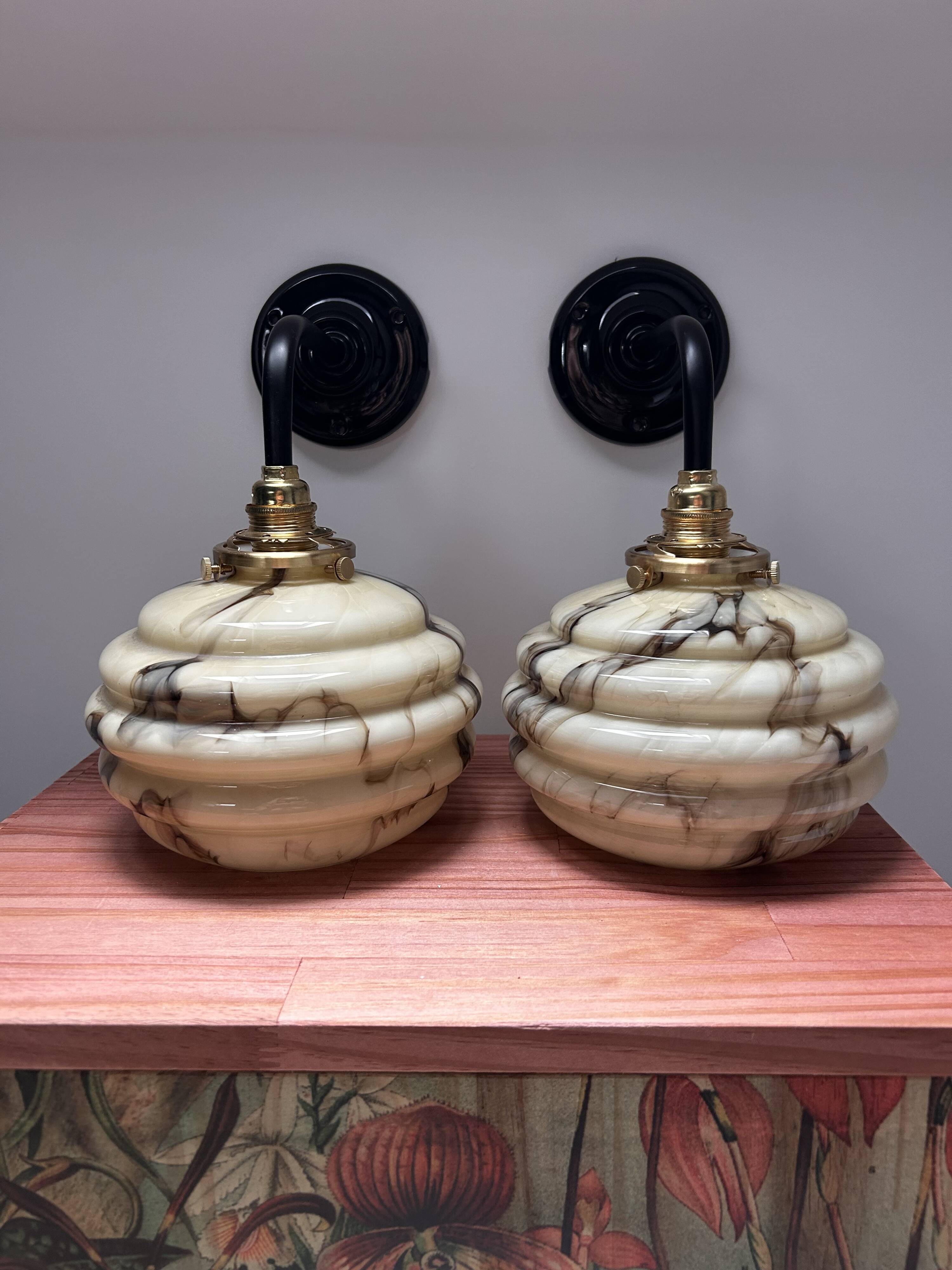 Pair of marbled opaline wall lights