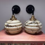 Pair of marbled opaline wall lights