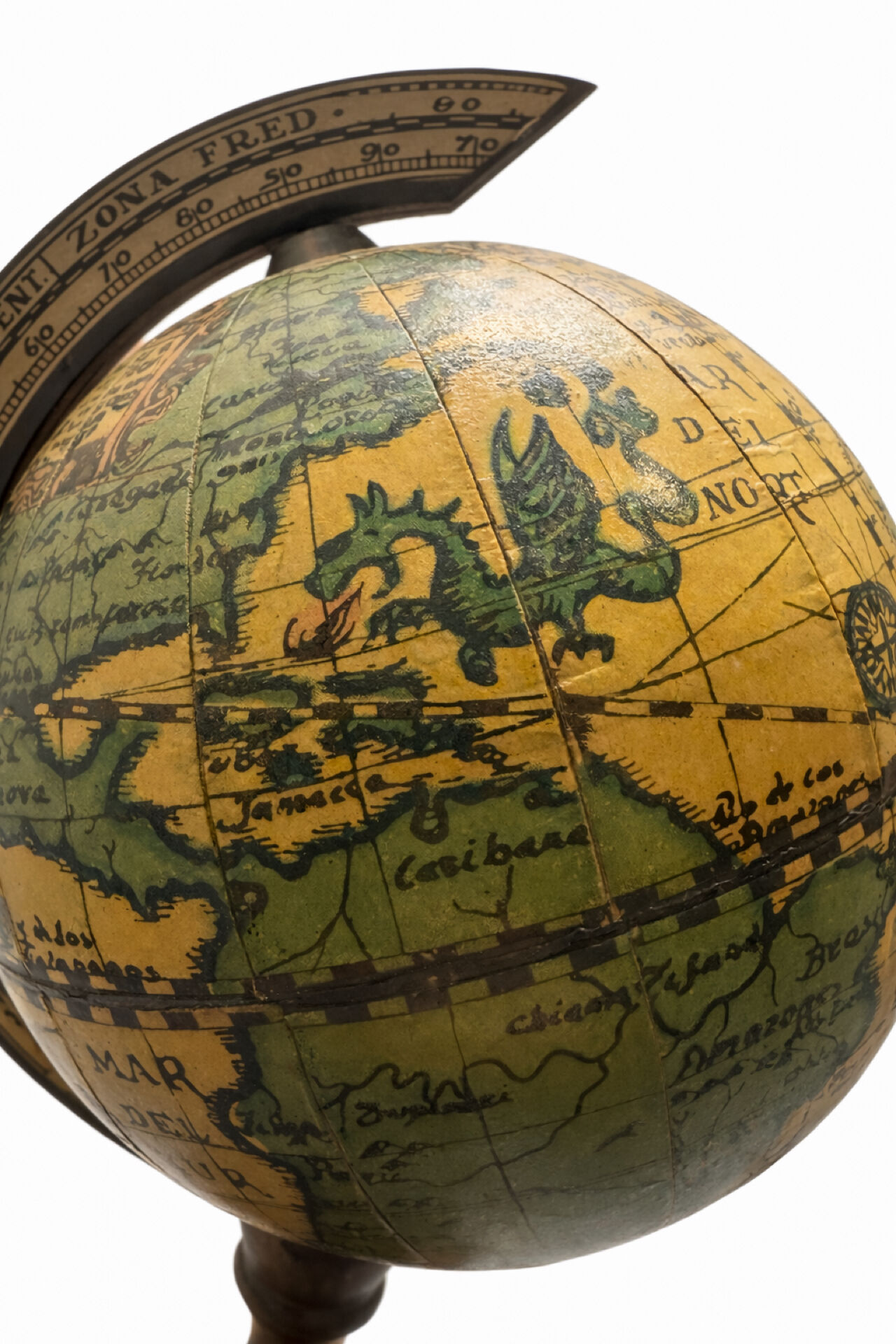 Globe vintage en bois et bronze