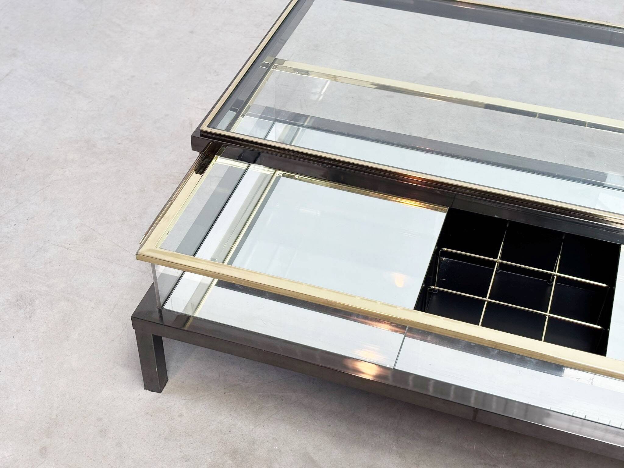 Rare Maison Jansen (attr.) sliding coffee table with bottle holder