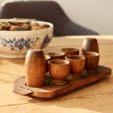 6 vintage wooden egg cups and salt and pepper shakers - Mid-century