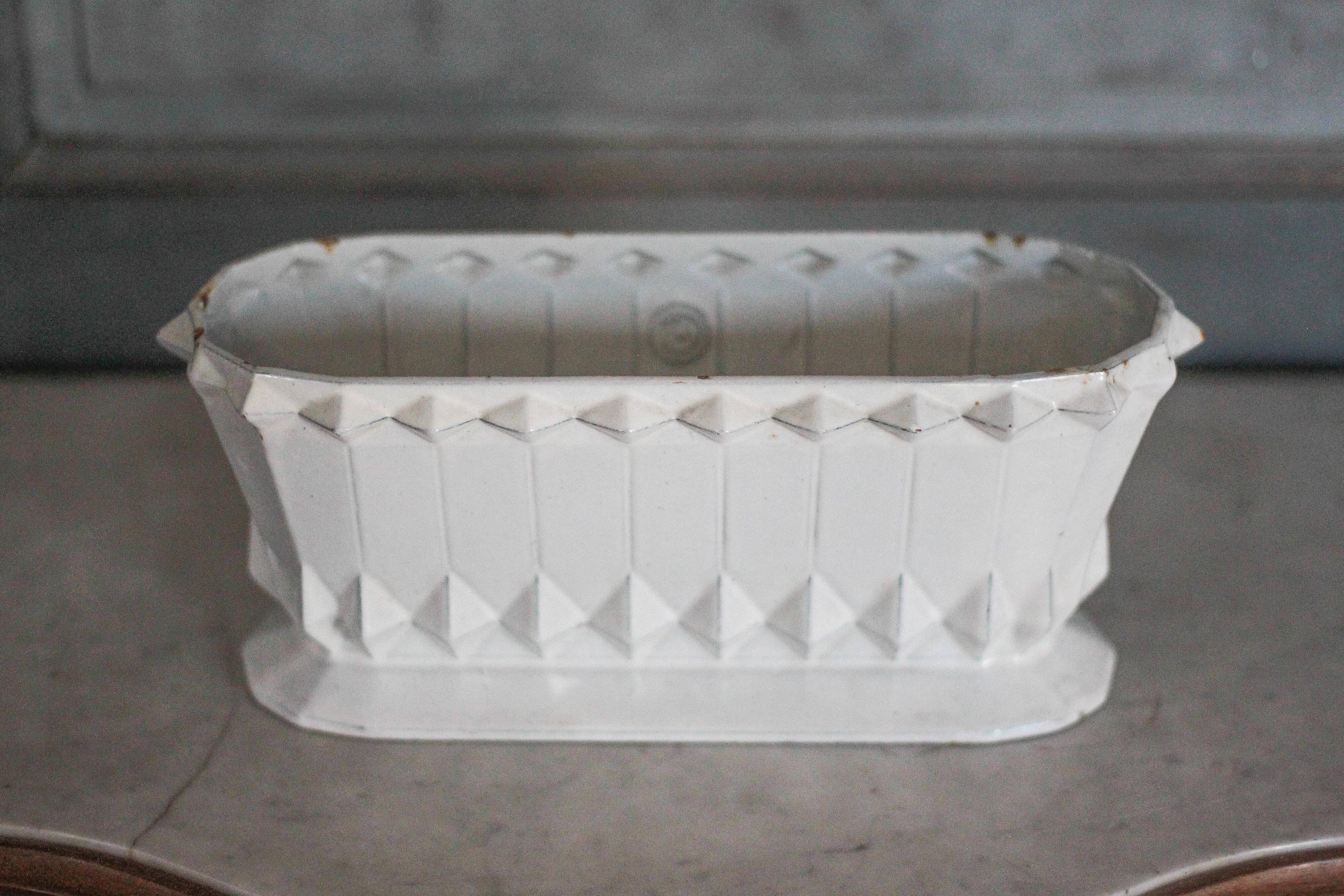 White enameled cast iron vase, art deco vase, art deco planter, collection