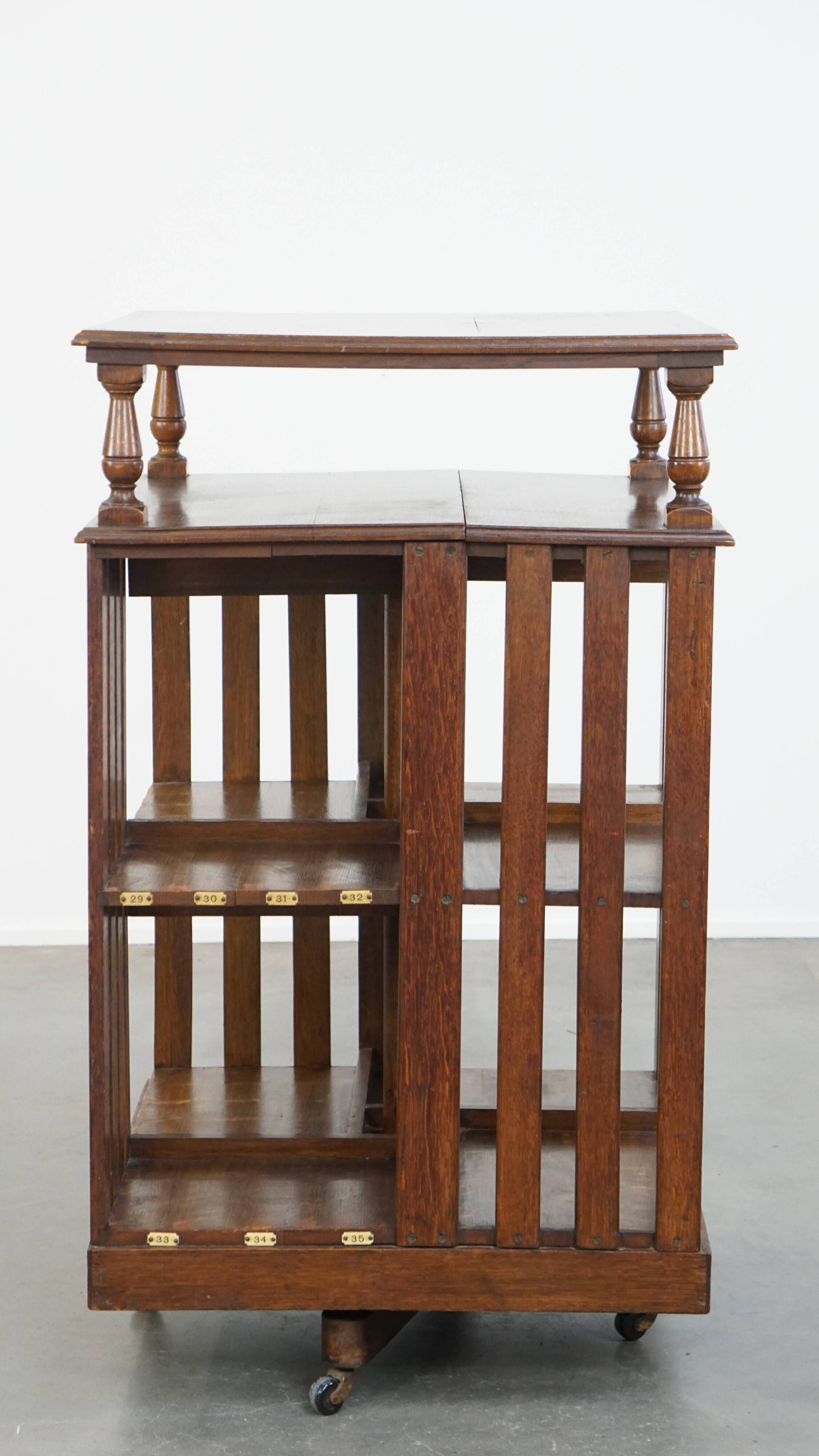 Large Antique English Oak Library Book Carousel