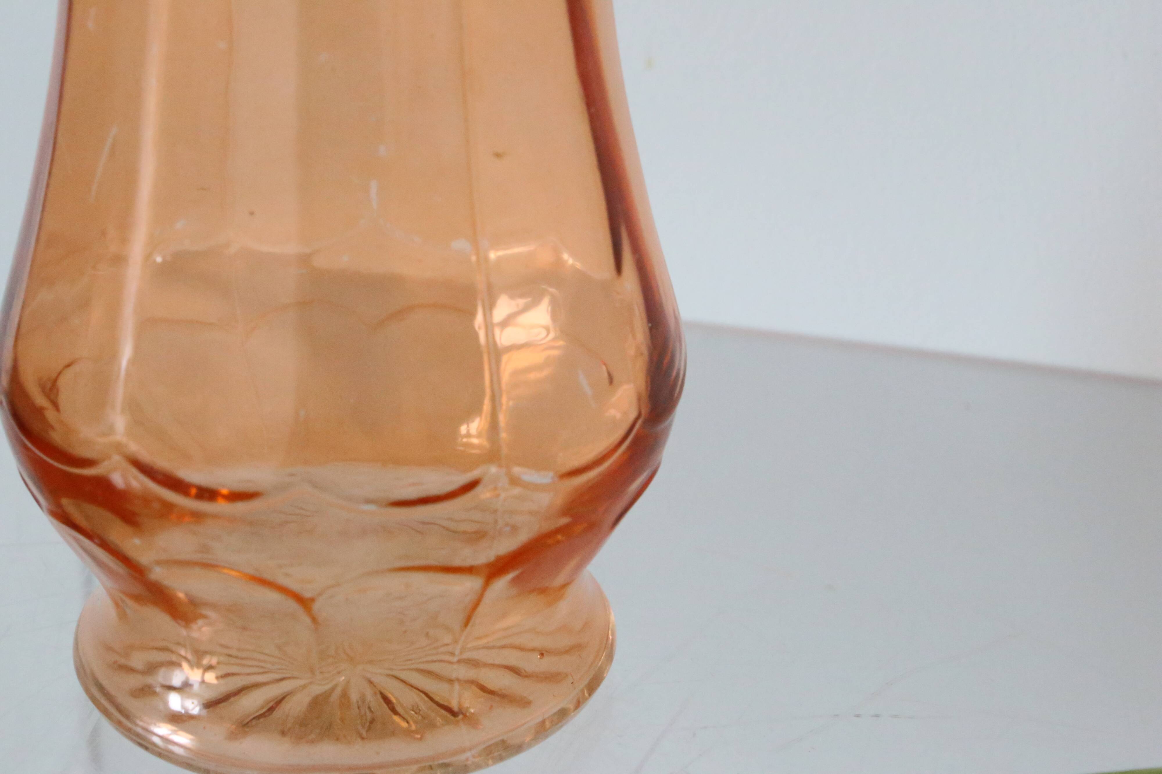 Large glass vase, apricot, French vintage, authentic