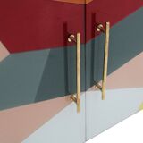 Mid-Century Italian Sideboard, Colorful Glass and Brass, Geometric Design.