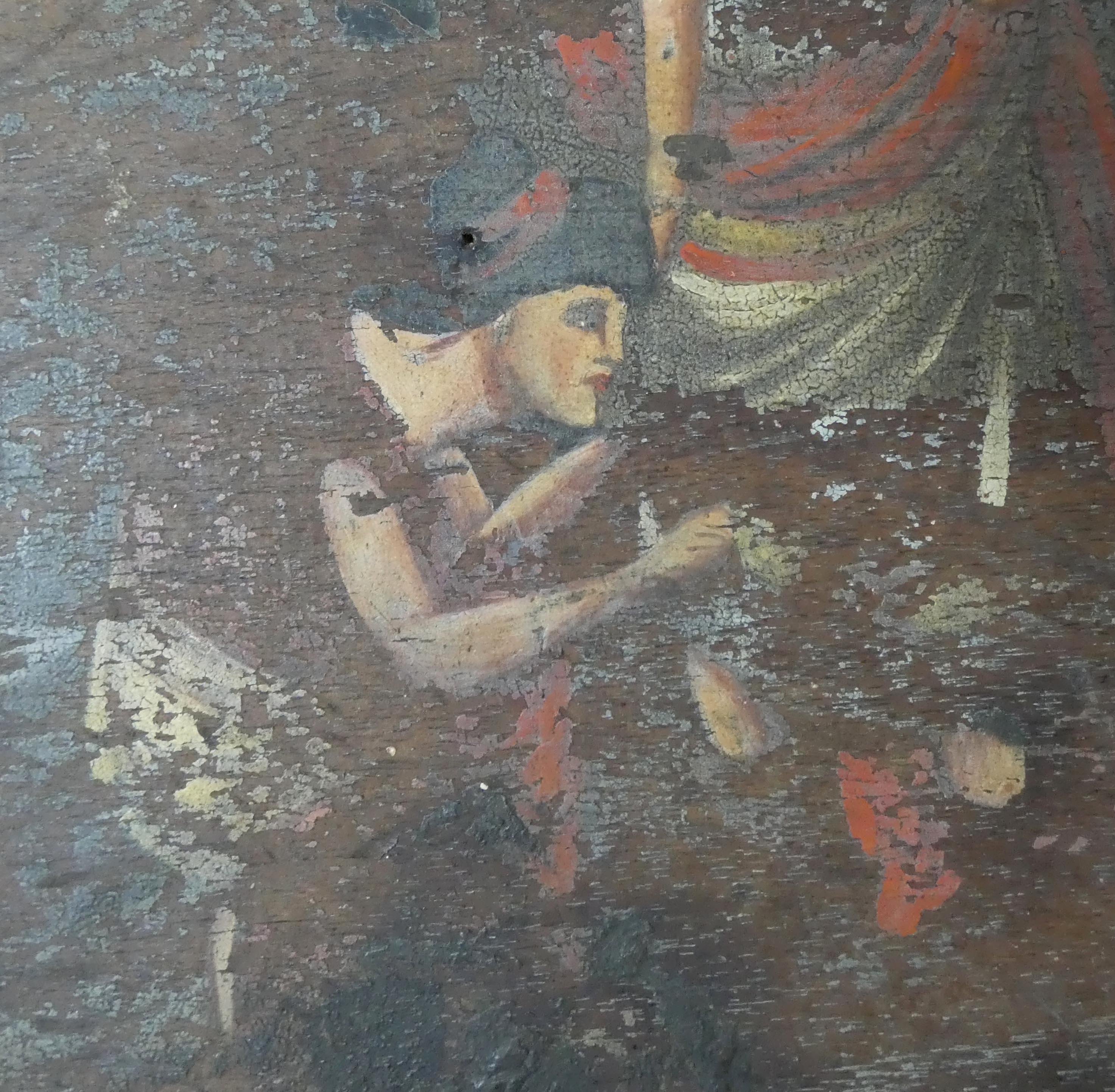 Painting on carved wood panel
