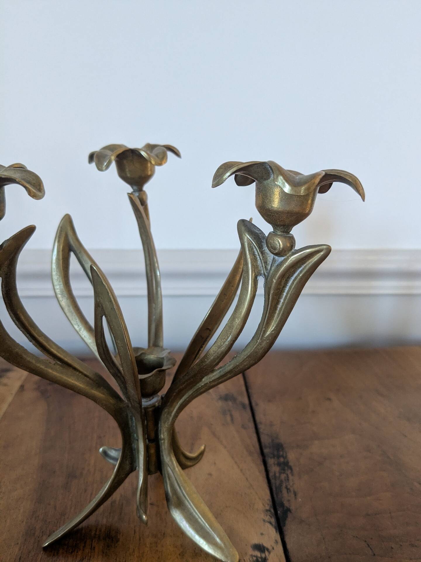 Art Nouveau brass flower chandelier
