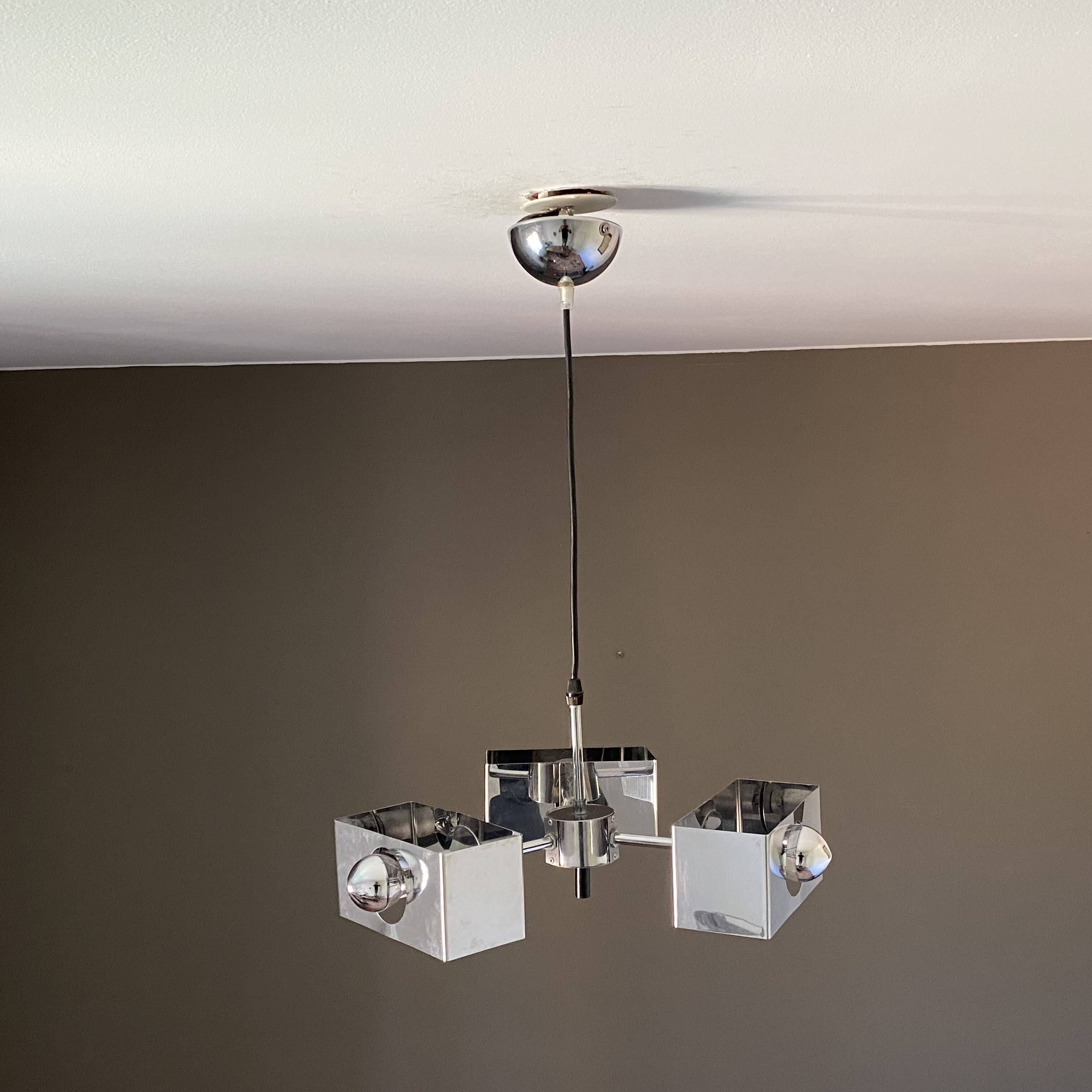 Space age pendant light. 1970. Chrome steel.