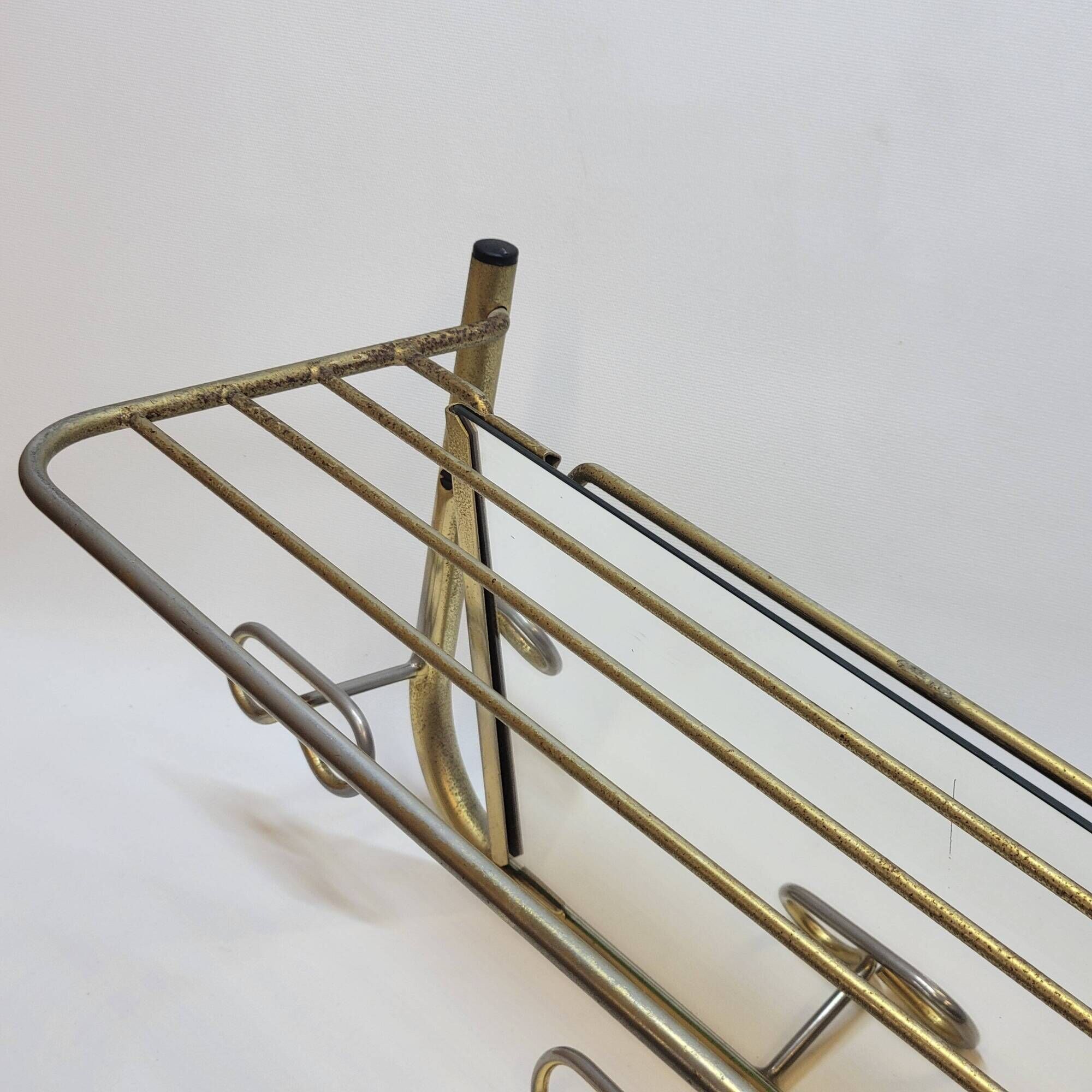Coat rack with 4 hooks with shelf and vintage mirror in golden metal