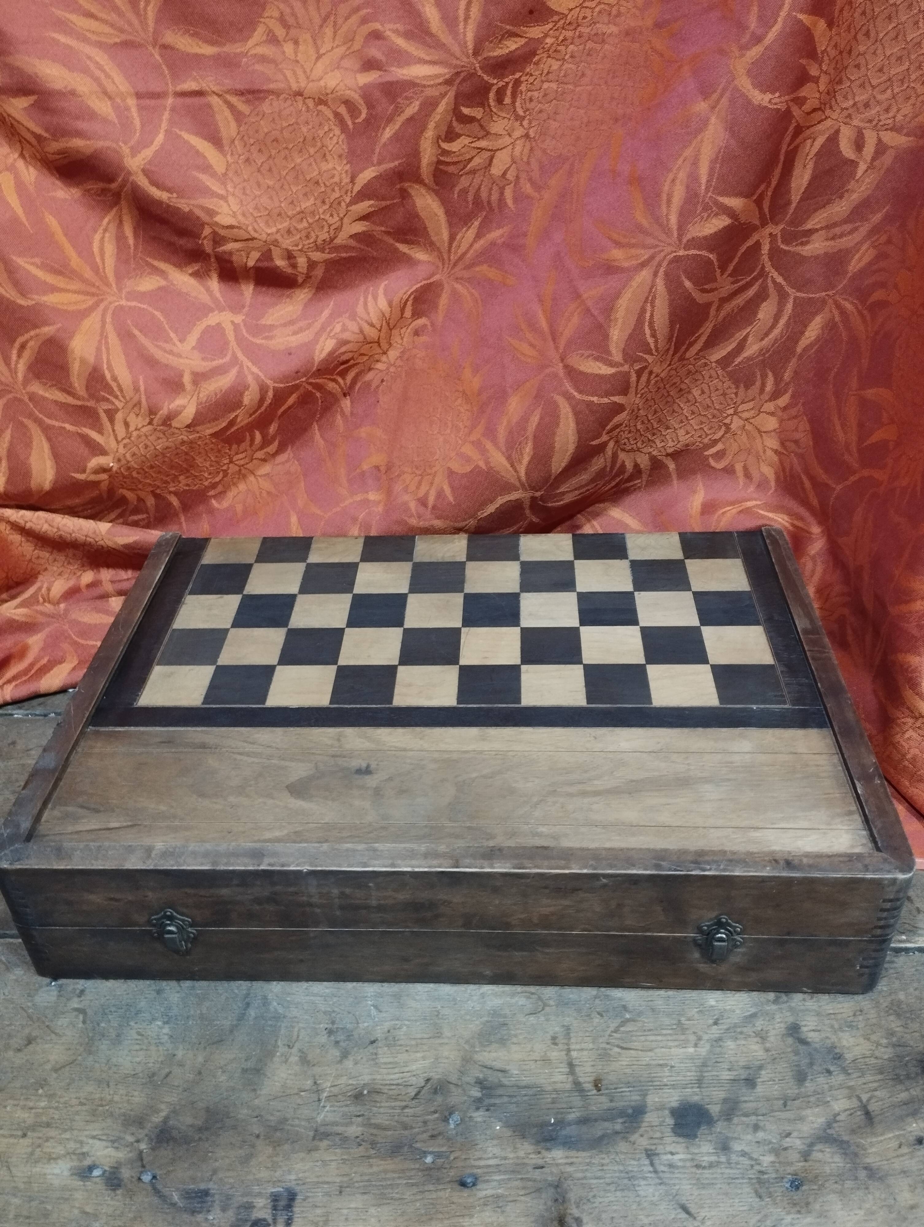 Antique wooden backgammon and checkers game box