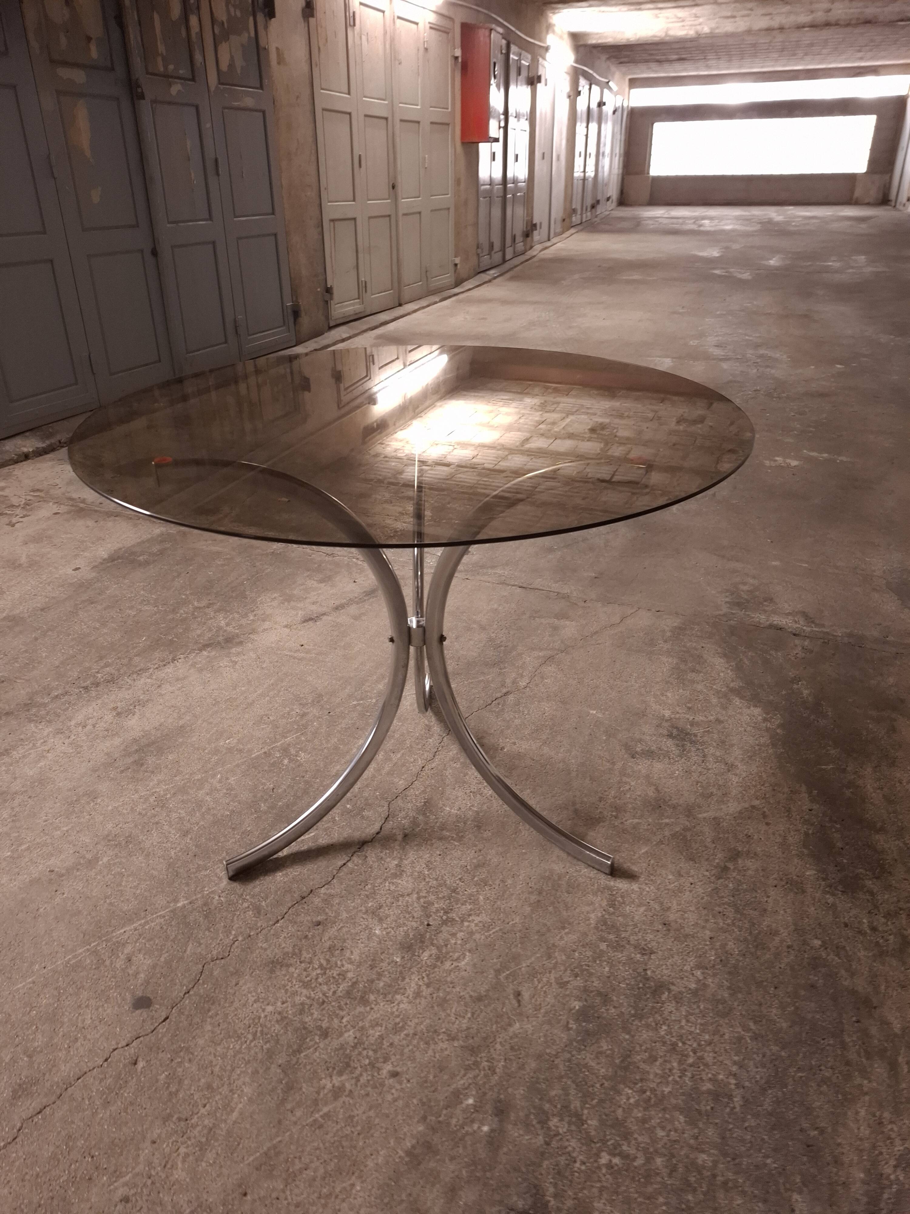 70's table Smoked glass, chrome legs