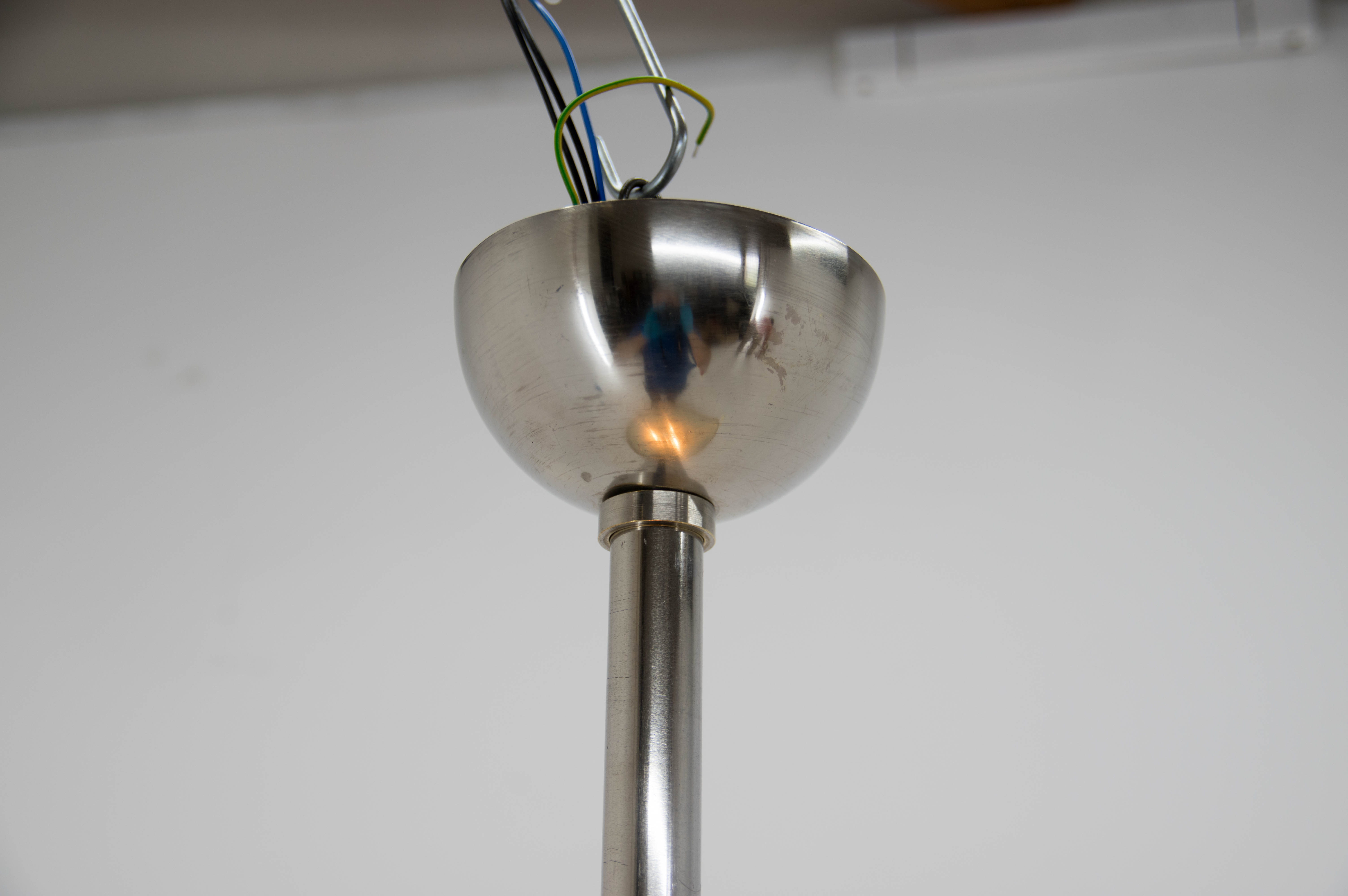 Nickel-plated bauhaus chandelier, czechoslovakia, 1930s