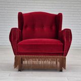 Fauteuil danois, originale, meuble en velours, pieds en bois de chêne