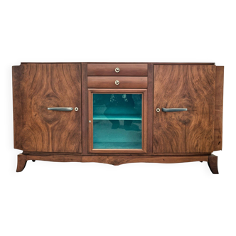 Buffet 3 portes 2 tiroirs en placage de noyer 1960