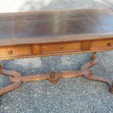 Old flat desk with brown leather top