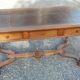 Old flat desk with brown leather top
