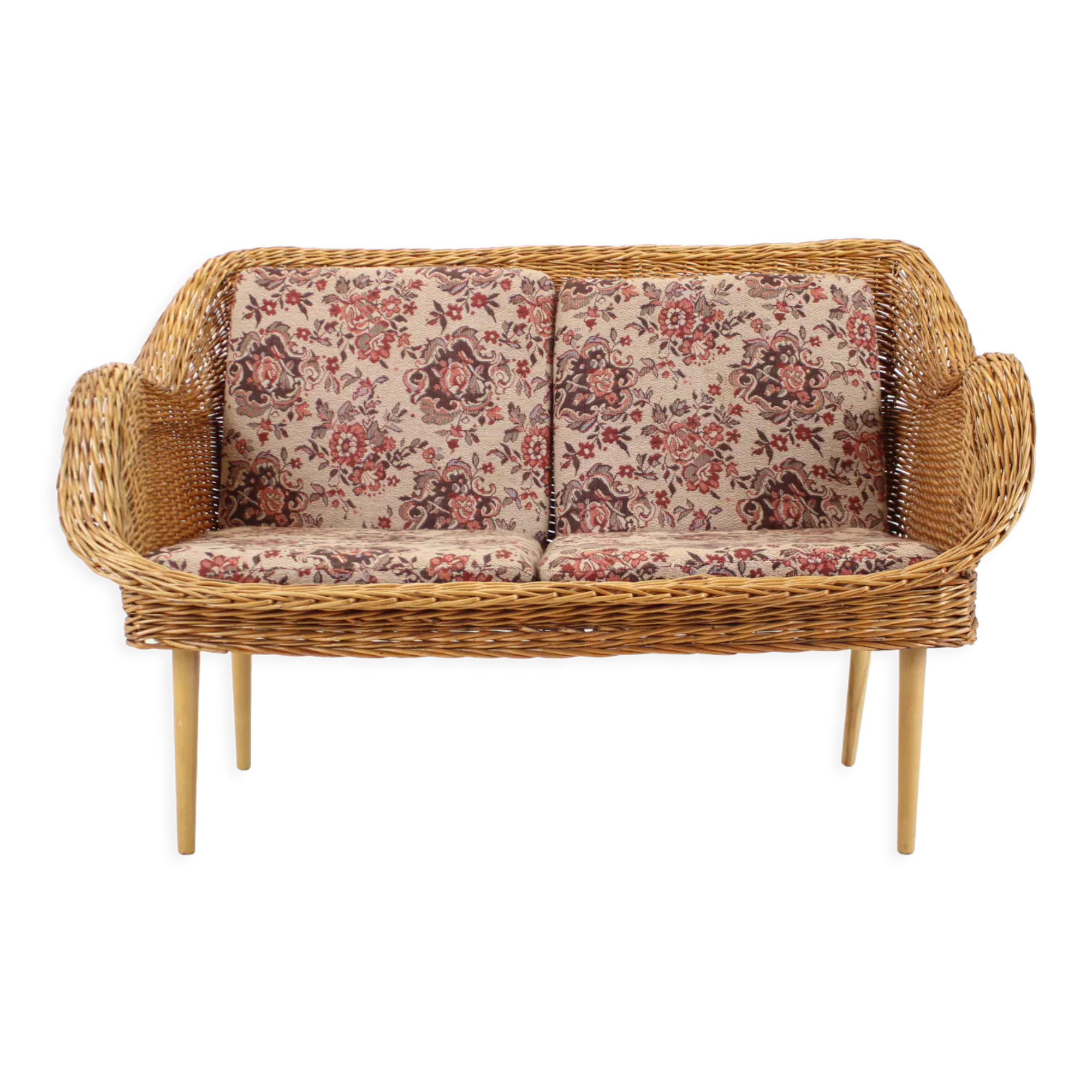 1970s Two-Seater Rattan Sofa by Uluv, Czechoslovakia