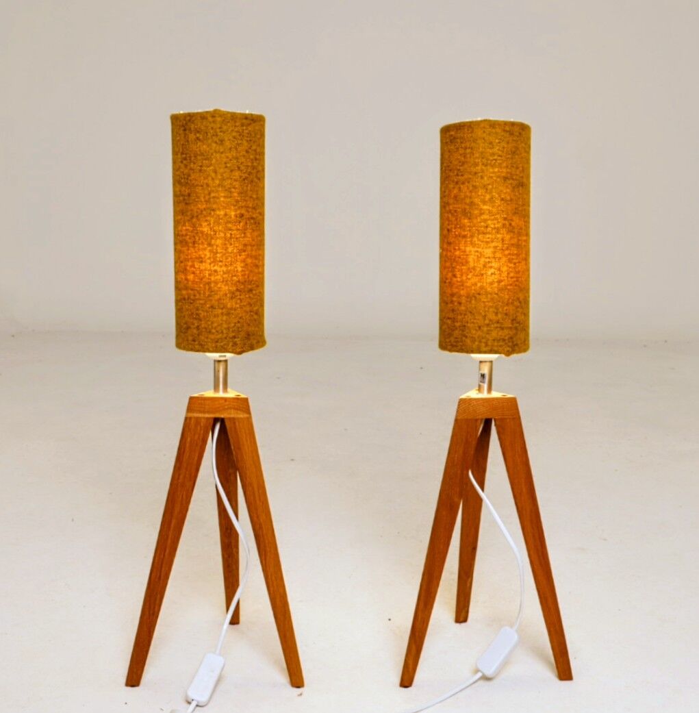 Pair of modern design teak wood lamps 1960
