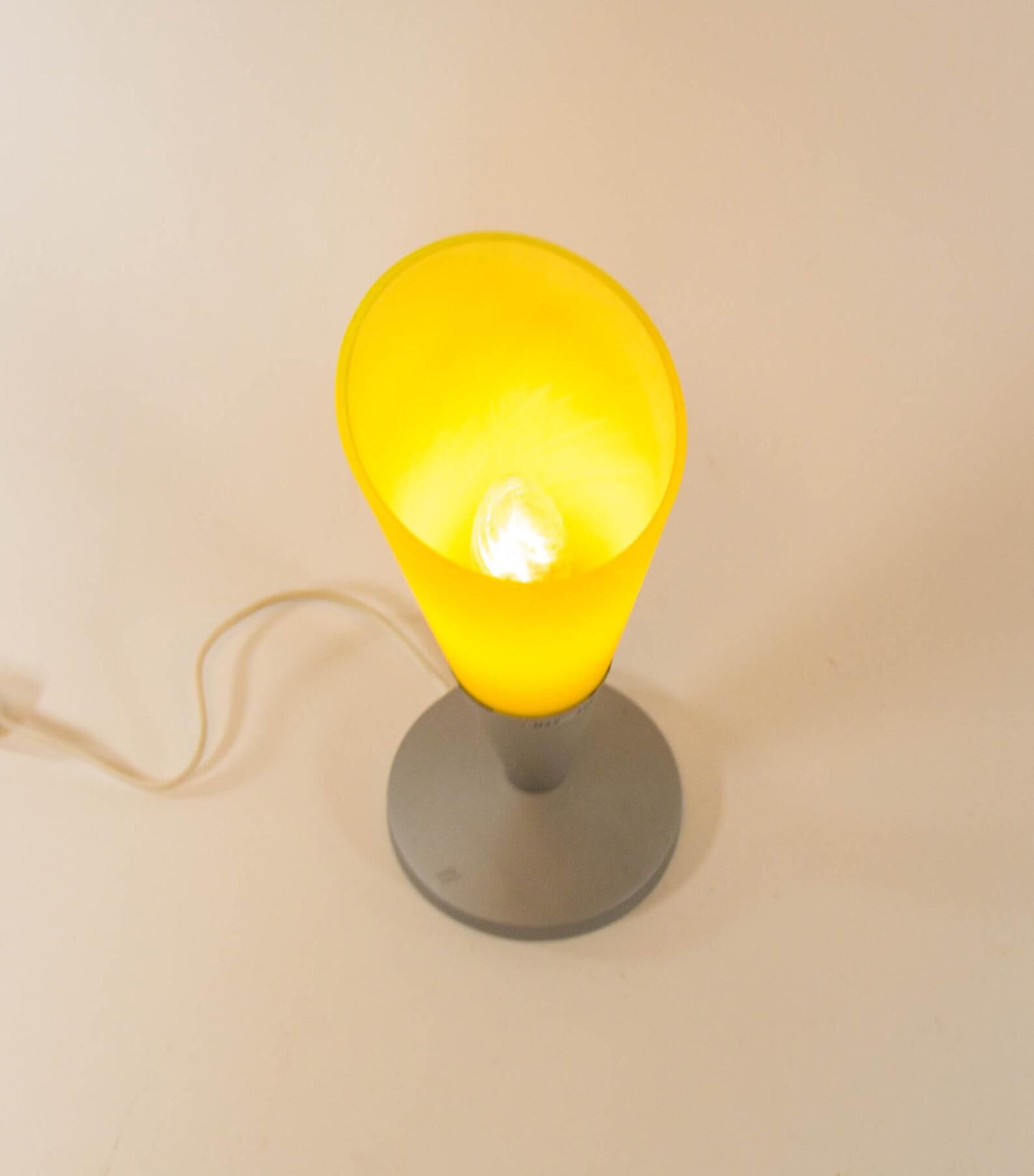 Elegant lamp of the space age in bright yellow glass 90s