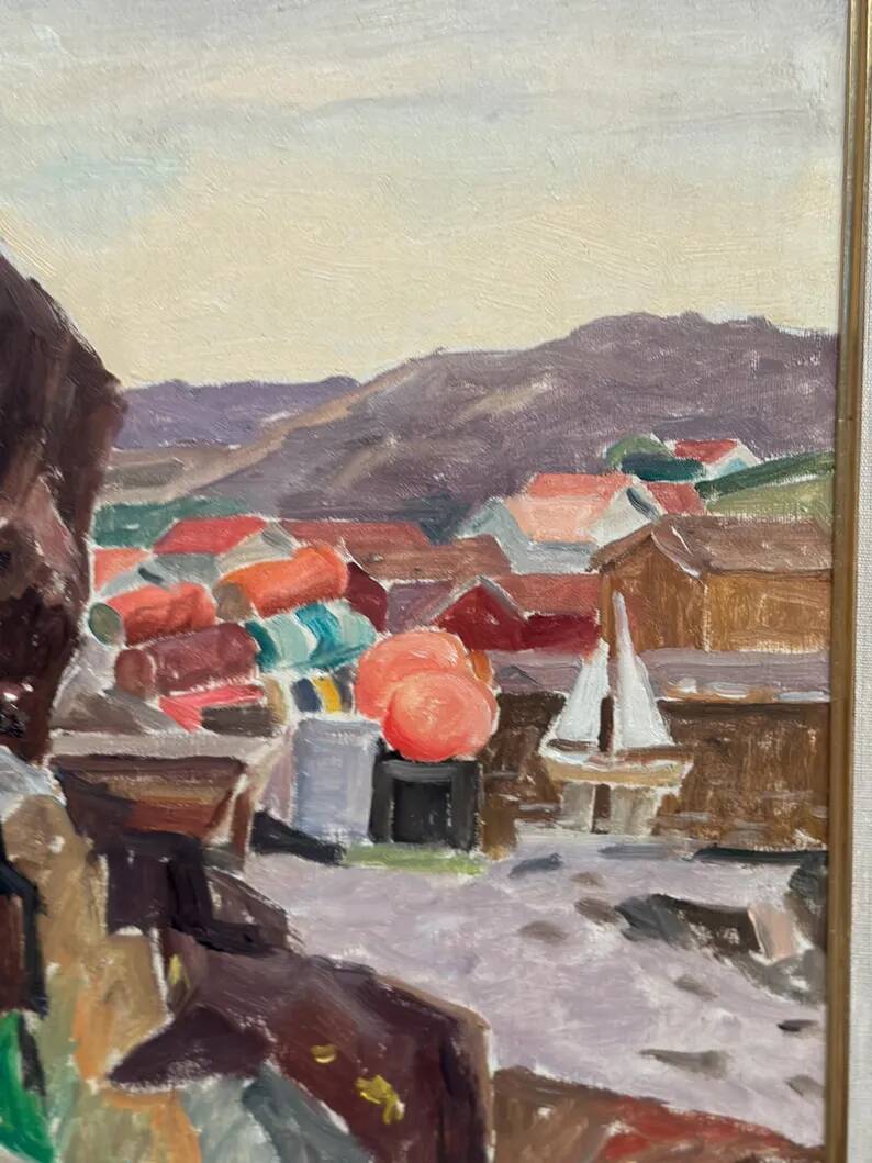 Original Swedish Oil on Canvas - 'The Dark Cliff' by Ellis Wallin - Signed - Dated 1962 - Vintage and Framed