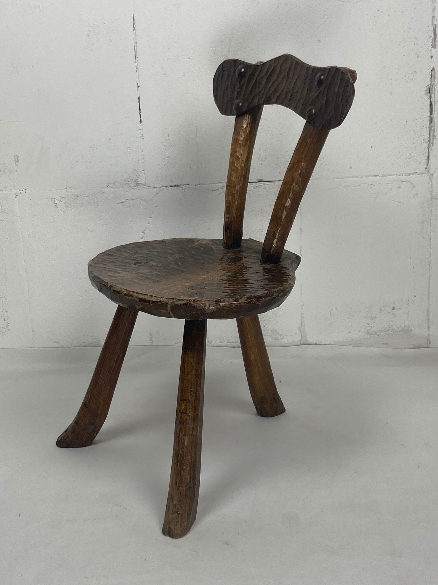 Brutalist Wabi Sabi milking chair, France ca 1950