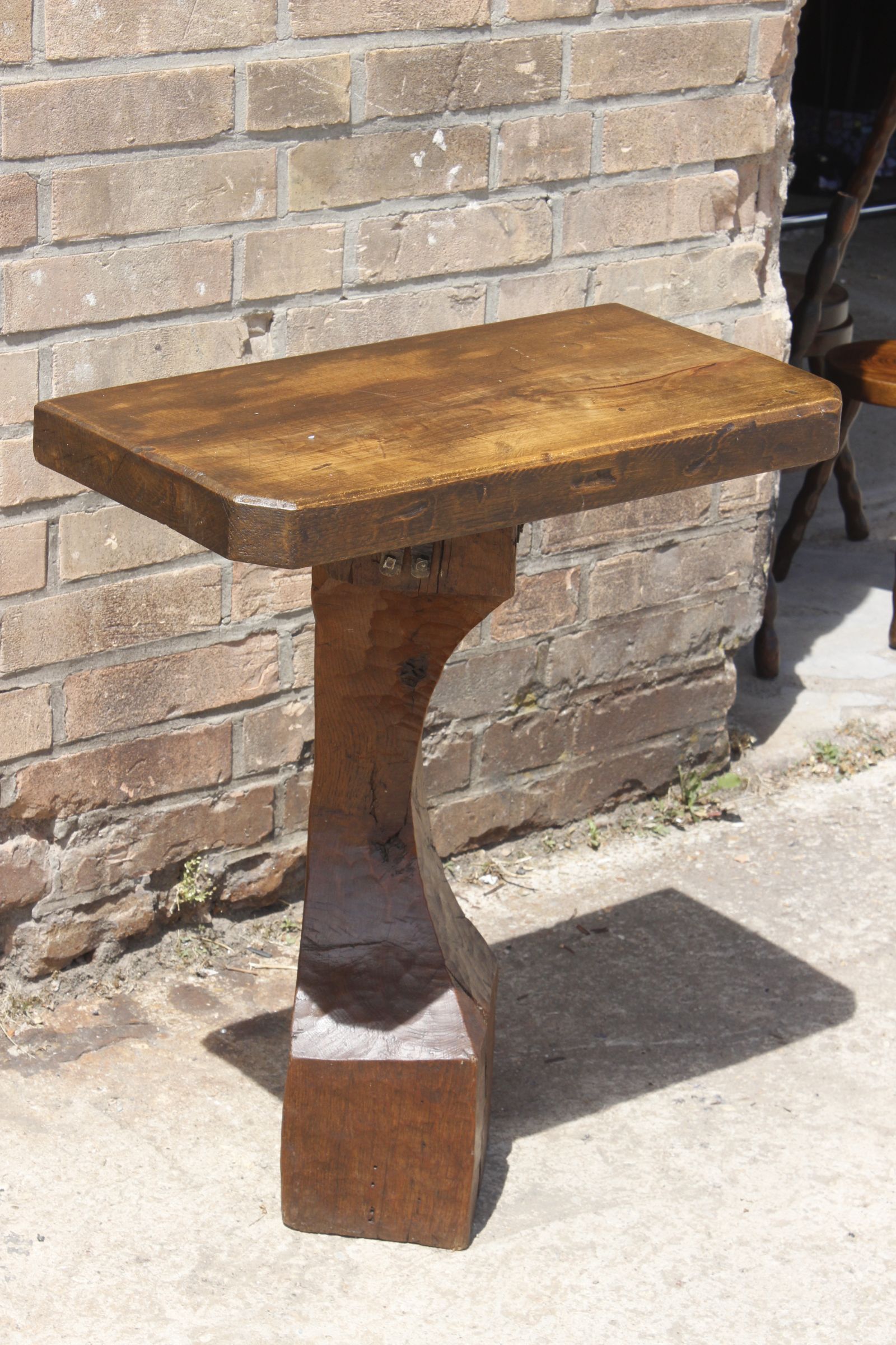 Brutalist console in solid wood worked with gouge & wrought iron, France 1950s