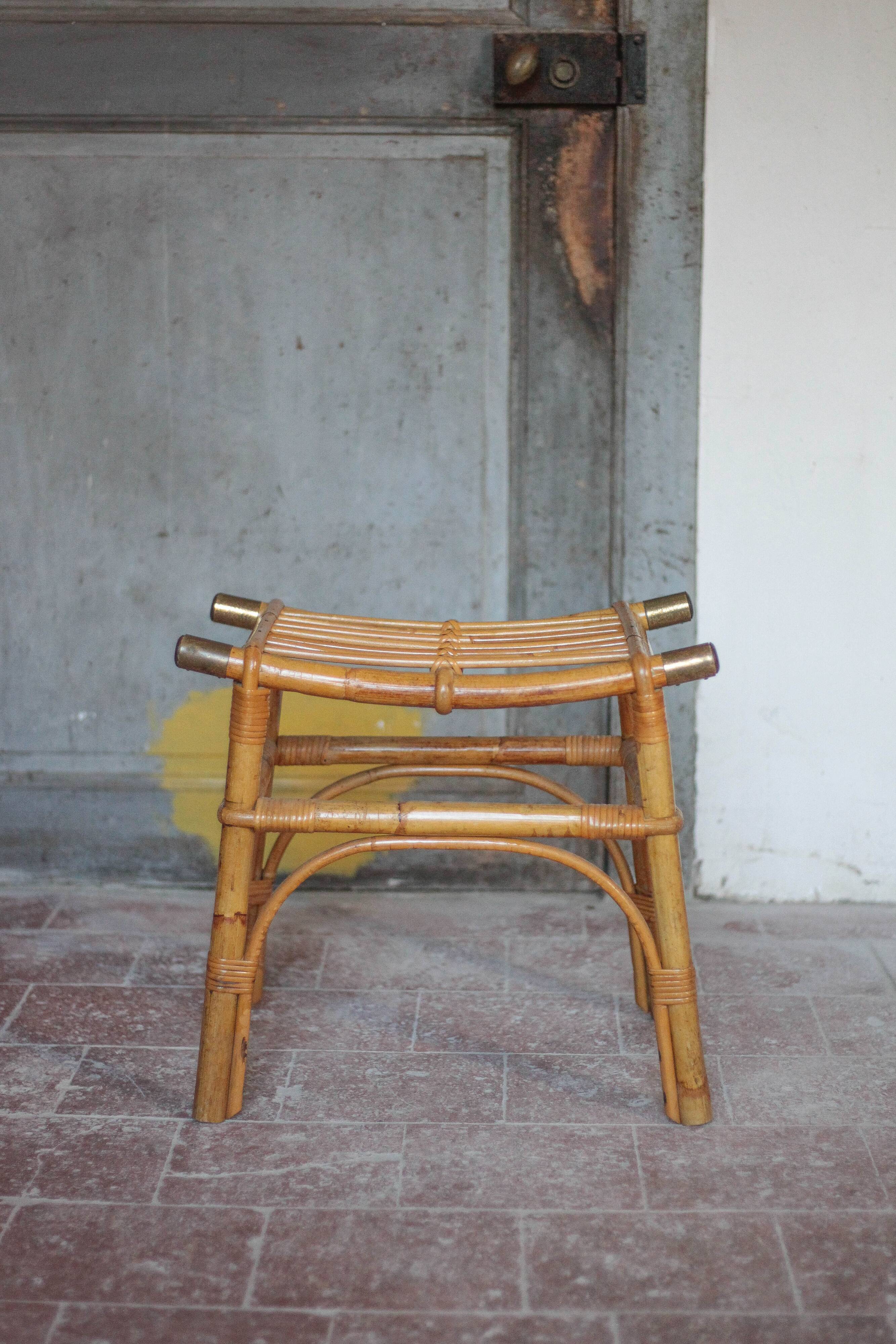 Vintage bamboo stool or bamboo luggage rack, ottoman
