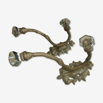 Paire de patères porte manteaux bronze et verre Napoleon lll