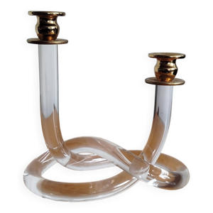 Bougeoir Dorothy Thorpe “Bretzel” en lucite et laiton doré 70 s
