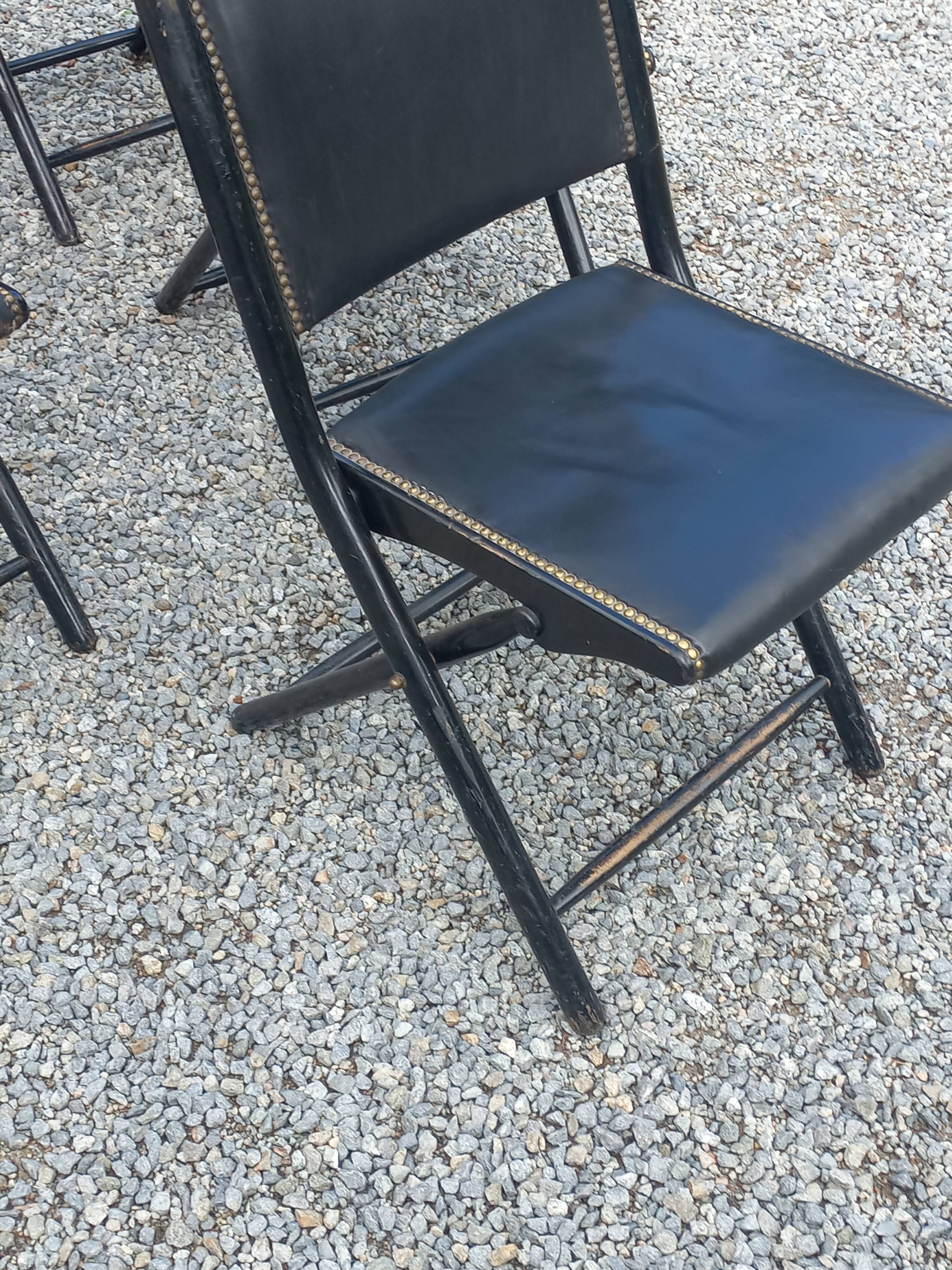 Set of 6 folding chairs, 70s design, 3 leather, 3 moleskin