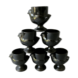 Set of 6 black opaline glass coquetiers, France, 70s