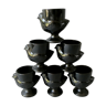 Set of 6 black opaline glass coquetiers, France, 70s