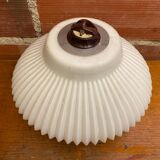 Antique Pendant Lamp Opaline White Saucer Shape Ribbed Vintage