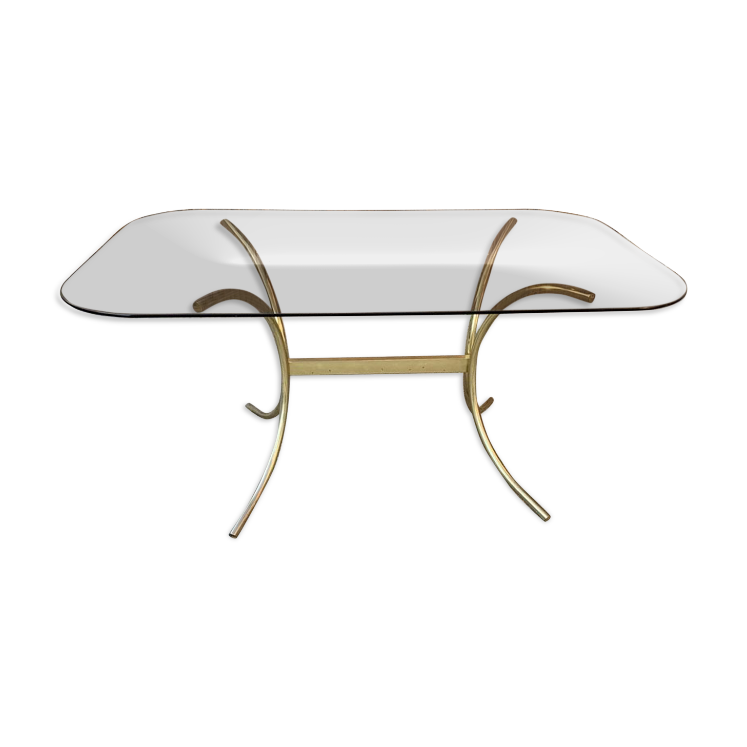 Brass and Glass Dining Table, Italy 1970