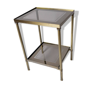 Side table in brass and smoked mirror glass, antique.