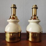 Pair of vintage brass and ceramic lamps