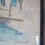 HUCHET lithograph canvas - “Sailboats in Saint-Tropez” Original lithograph in colors