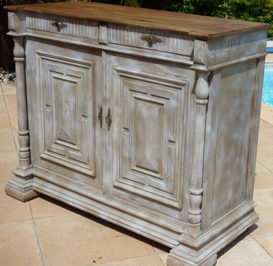 Antique low cabinet two doors two drawers in solid wood