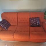 Set of seventies orange sofa and armchairs