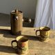 Set of 2 hand-painted flower mugs vintage stoneware H9.5