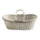Rustic white woven wicker laundry basket — 1960s, large oval shape 77×41×25 cm