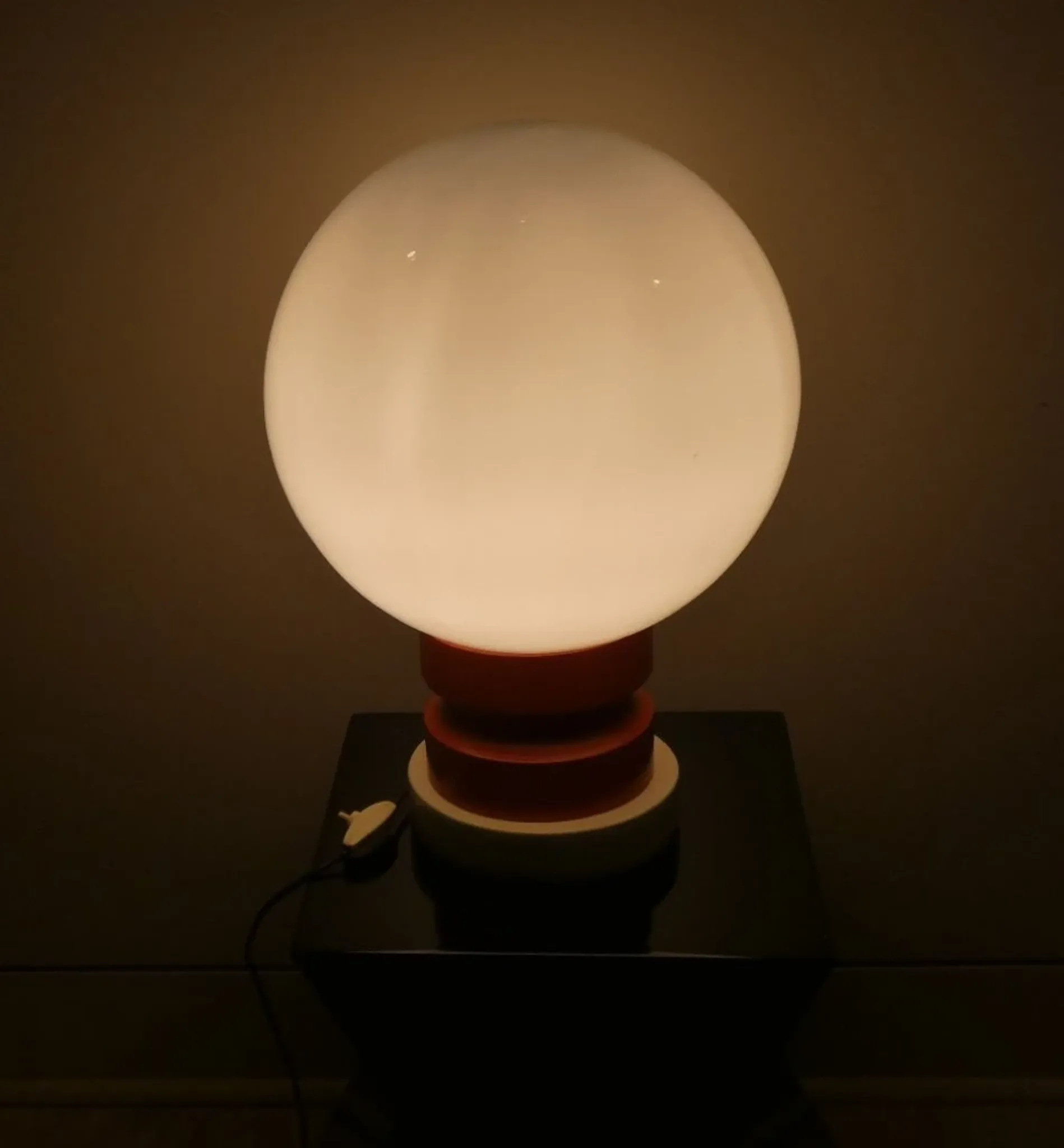 Opaline glass and wood table lamp, Italy, 1970s