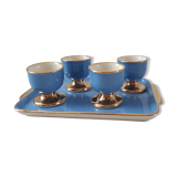 Set of 4 Coqueeggcupstiers Villeroy and Boch "Orléans" with its royal blue and golden plateau 50s