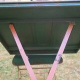 Mid century distressed painted iron garden table and 2 chairs